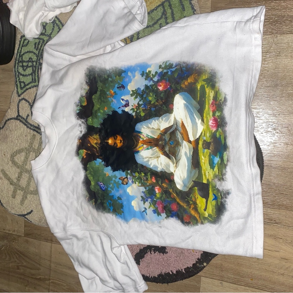 White T-Shirt with Colorful Meditation Print